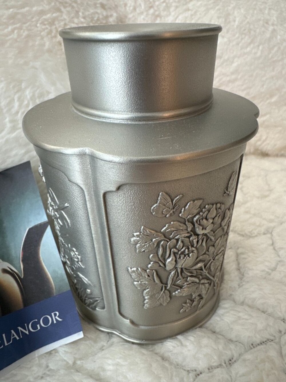 Royal Selangor Pewter Tea Caddy, Floral Butterfly Embossed